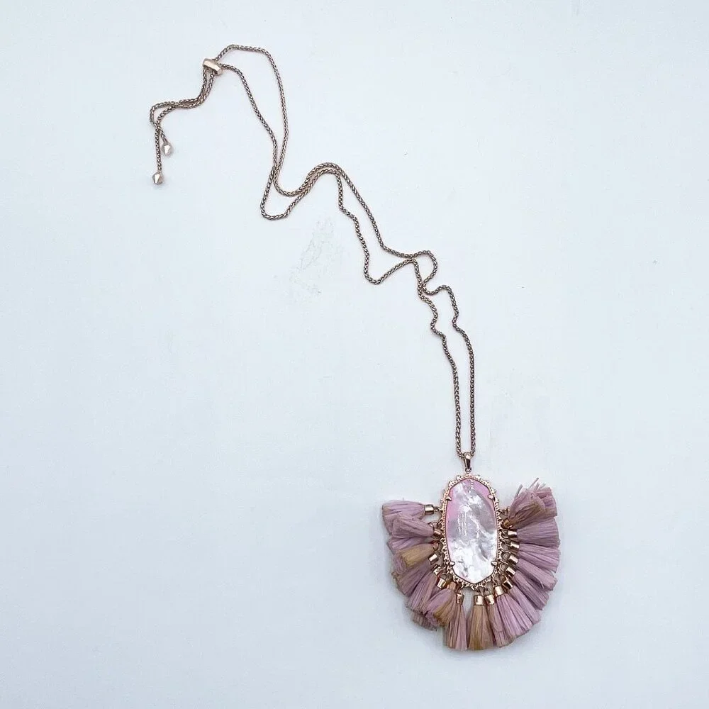 Kendra Scott Betsy Pink Shell Pendant Necklace With Lavender Tassels & Rose Gold - Picture 1 of 7
